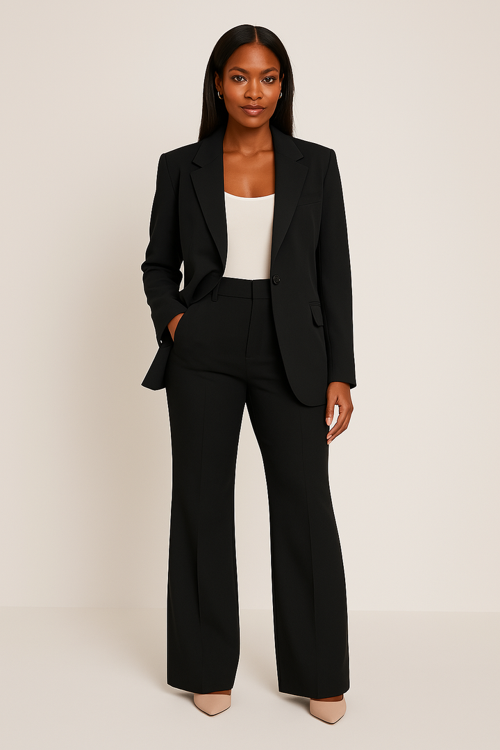 Women's Tailored Fit Pants Suit with Blazer and Matching Trousers