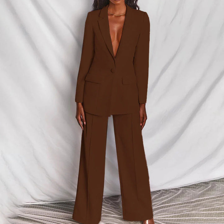 Women’s Trouser Suit with Longline Blazer and Tailored Wide-Leg Trousers
