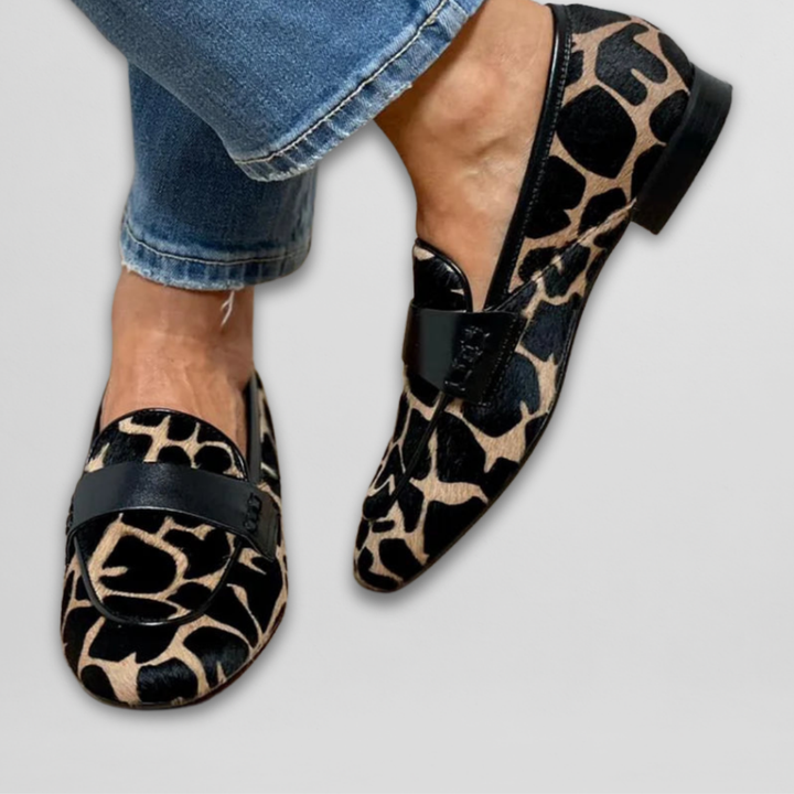 Women's Animal Print Loafers with Flexible Sole and Standard Fit