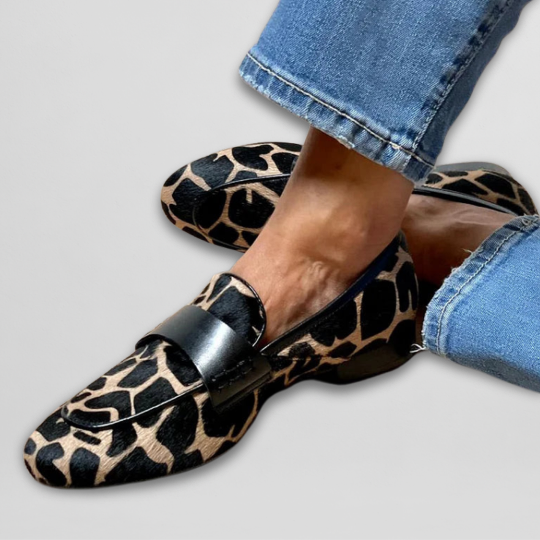 Women's Animal Print Loafers with Flexible Sole and Standard Fit