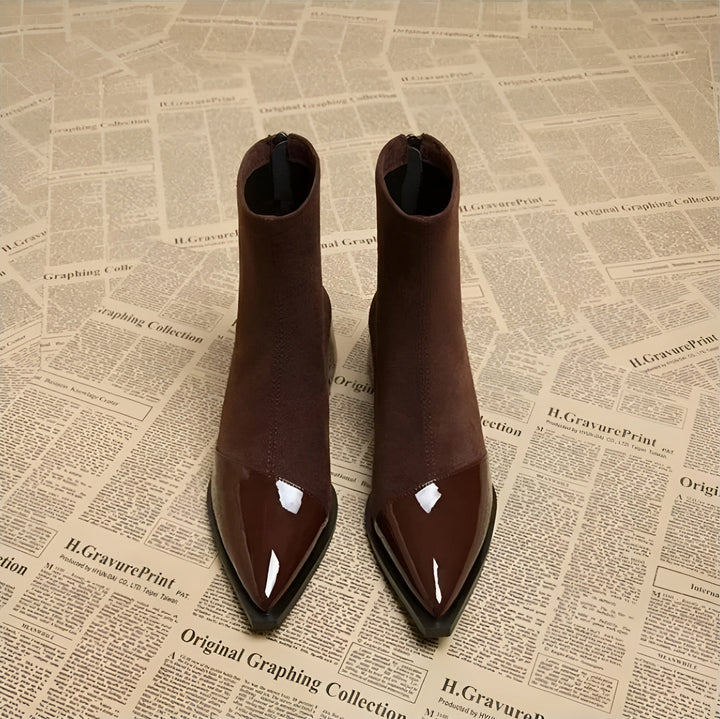 Women’s Ankle Boots with Suede Finish and Patent Details