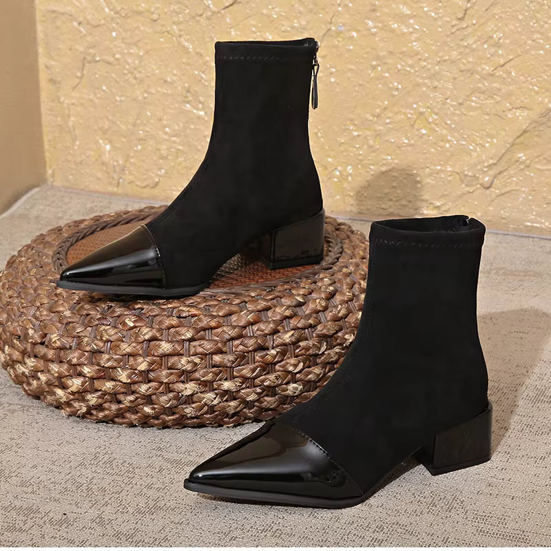 Women’s Ankle Boots with Suede Finish and Patent Details