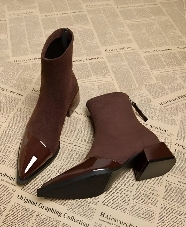 Women’s Ankle Boots with Suede Finish and Patent Details