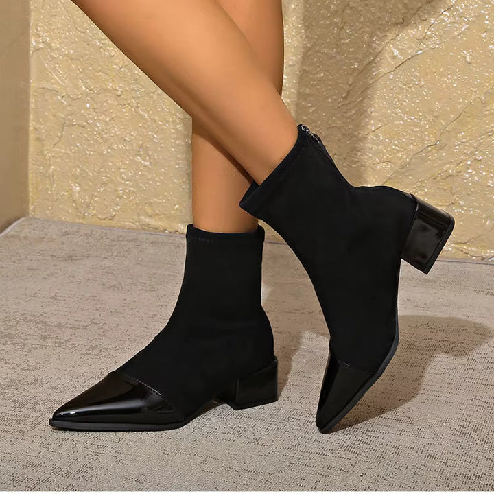 Women’s Ankle Boots with Suede Finish and Patent Details