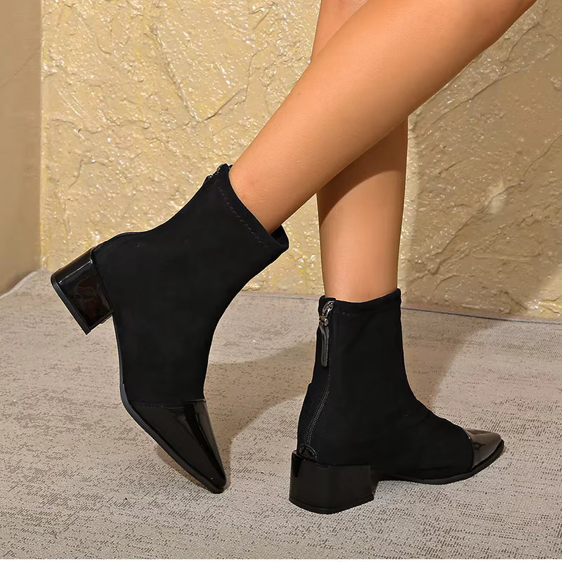 Women’s Ankle Boots with Suede Finish and Patent Details