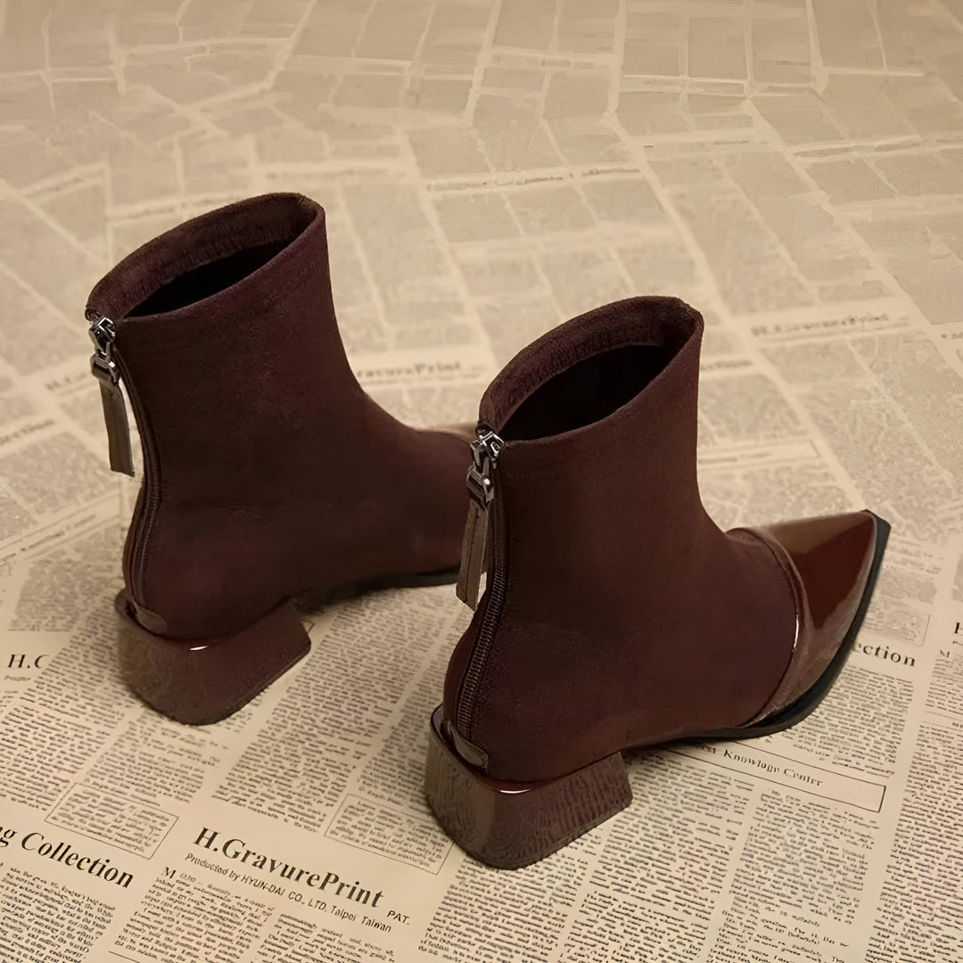 Women’s Ankle Boots with Suede Finish and Patent Details