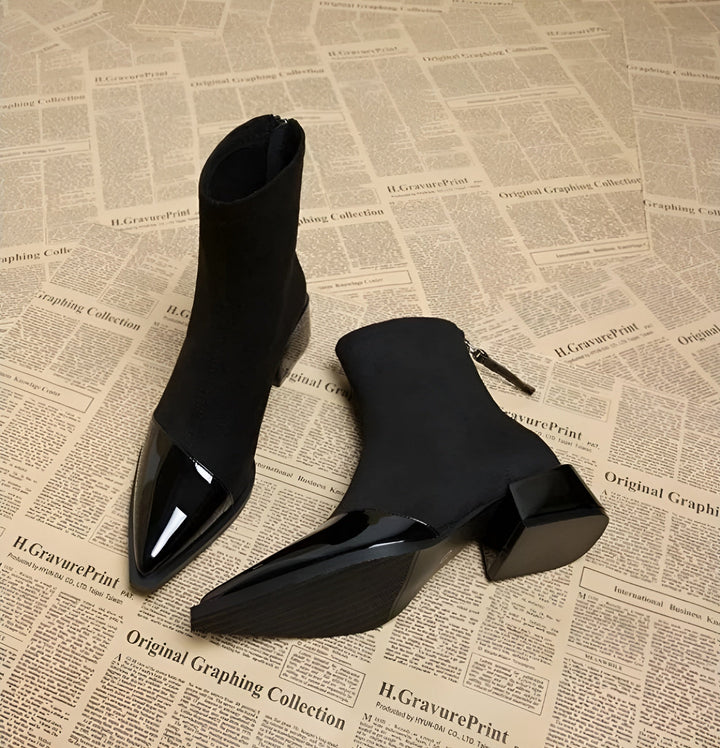 Women’s Ankle Boots with Suede Finish and Patent Details
