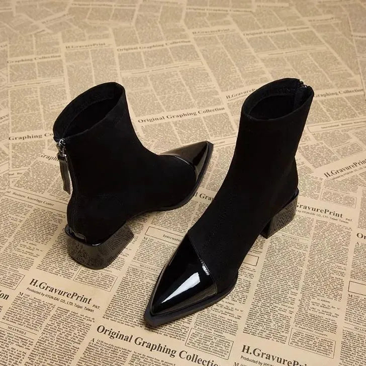 Women’s Ankle Boots with Suede Finish and Patent Details