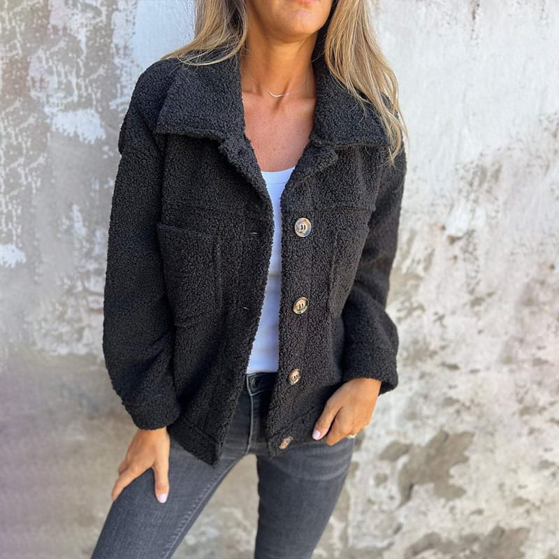 Women’s Autumn Jacket with Lapel Collar and Button Closure