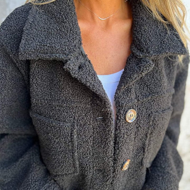 Women’s Autumn Jacket with Lapel Collar and Button Closure