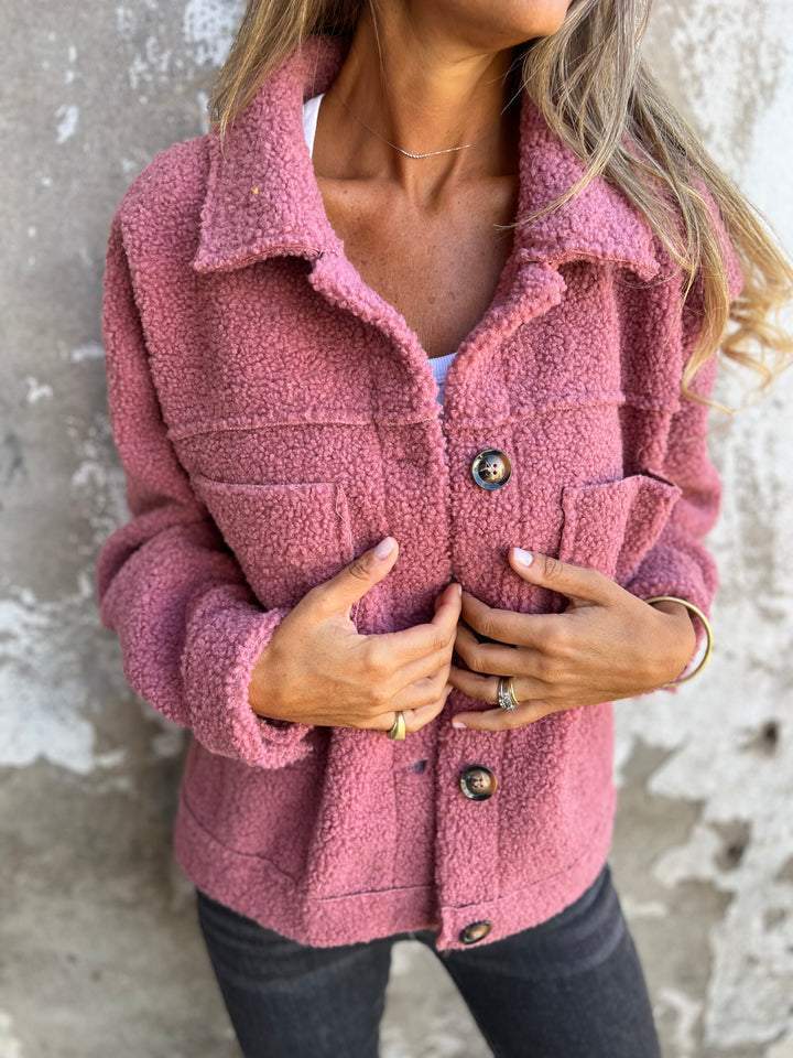 Women’s Autumn Jacket with Lapel Collar and Button Closure