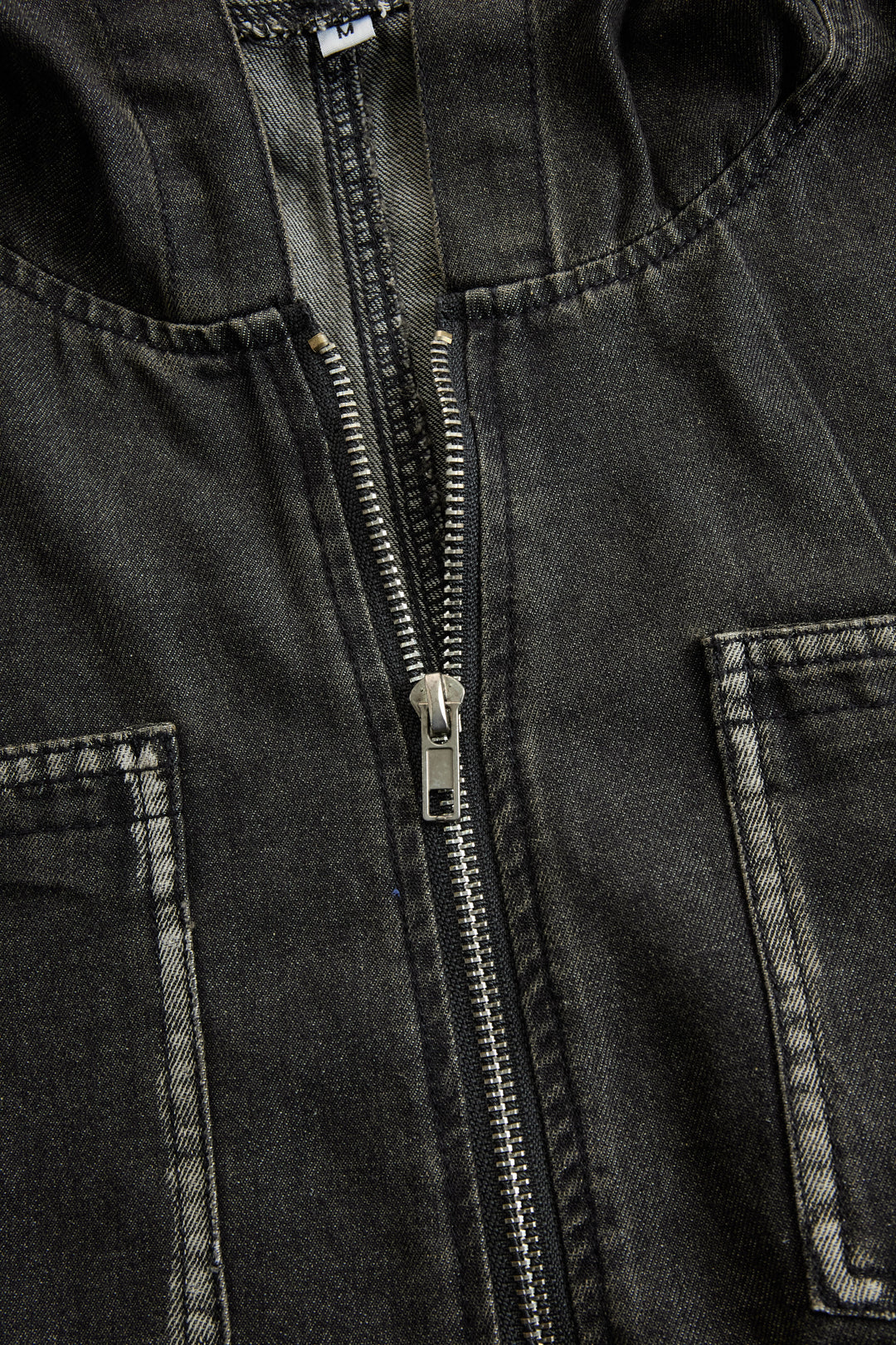 Women’s Denim Jumpsuit with Hooded Collar and Zipper Closure