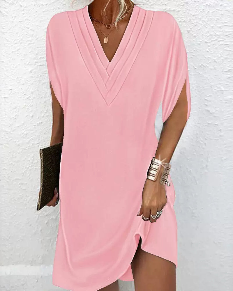 Women’s Dress with Slit Sleeves and Solid Color