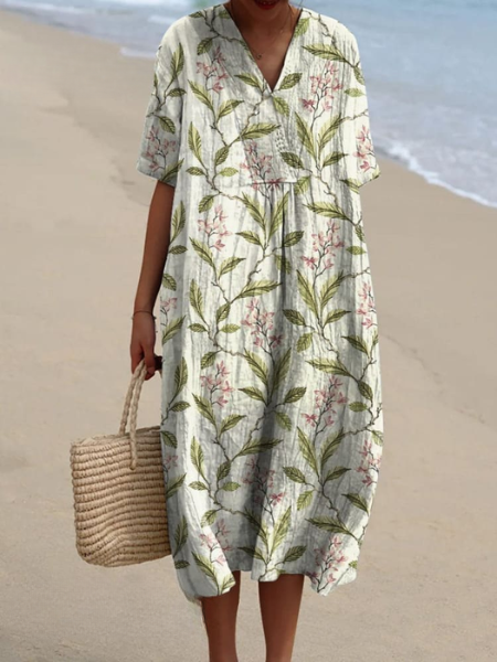 Women’s Dress with V‑Neckline and Floral Print