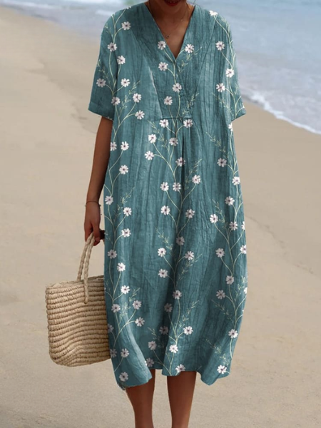Women’s Dress with V‑Neckline and Floral Print