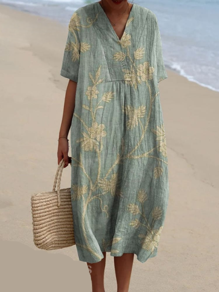 Women’s Dress with V‑Neckline and Floral Print