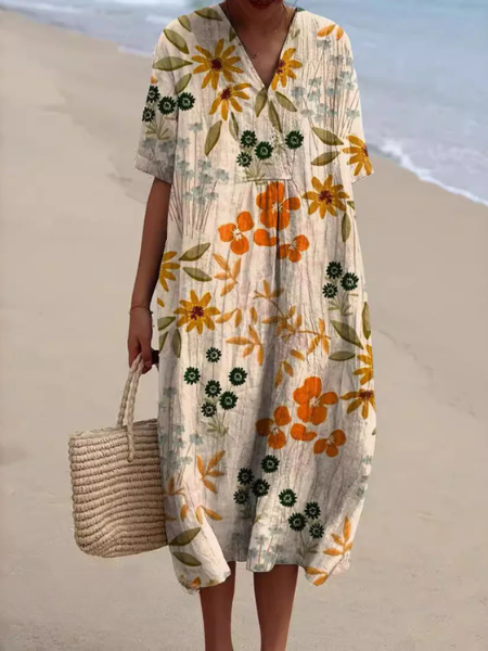 Women’s Dress with V‑Neckline and Floral Print