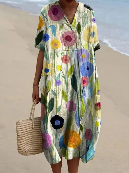 Women’s Dress with V‑Neckline and Floral Print