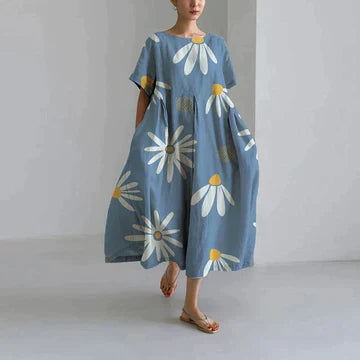 Women’s Floral Print Dress with Sleeveless Design and V-neck