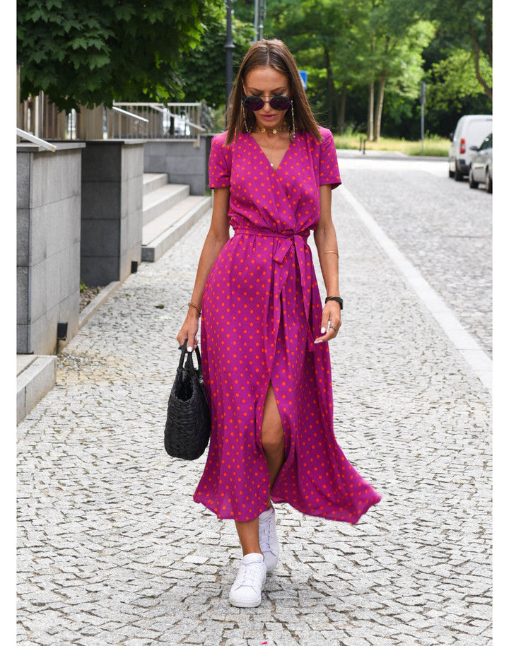 Women’s Floral Wrap Dress with V-Neck and Midi Length