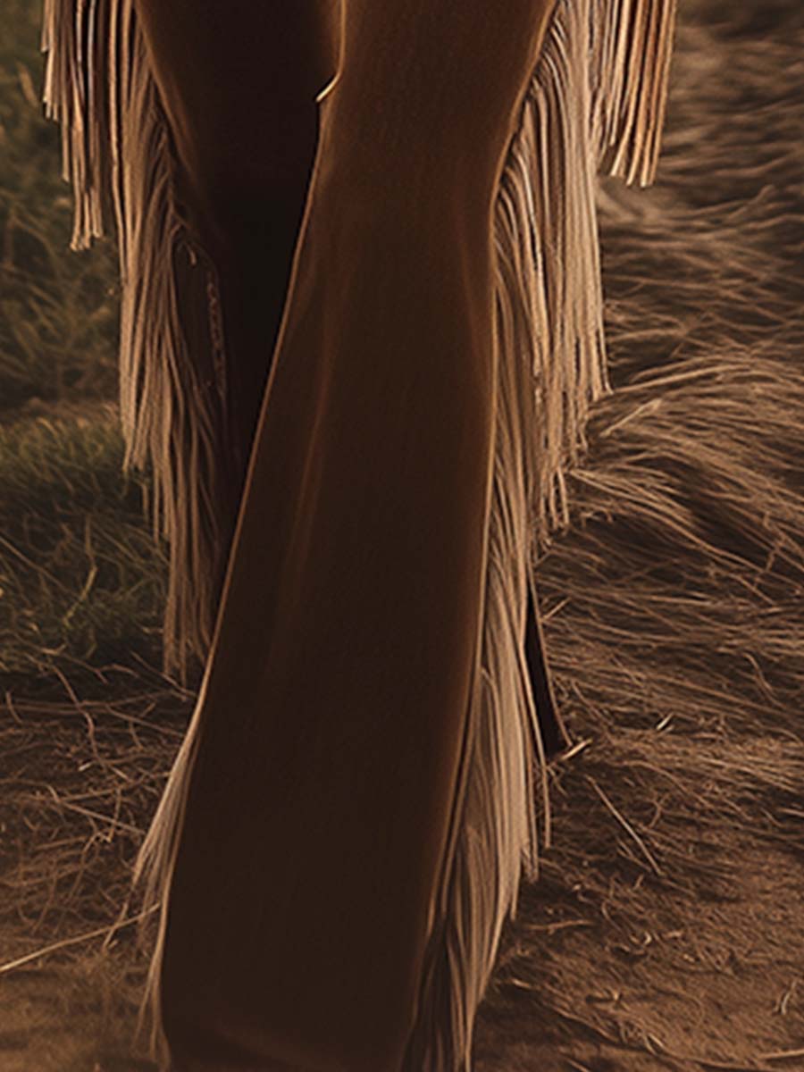 Women's Fringe Flared Jeans with Tassel Design and Loose Fit