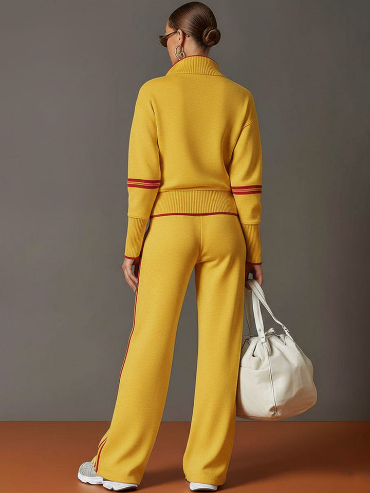 Women’s Jumper Wide-Leg Pants Set with Half-Zip and Webbing Detail