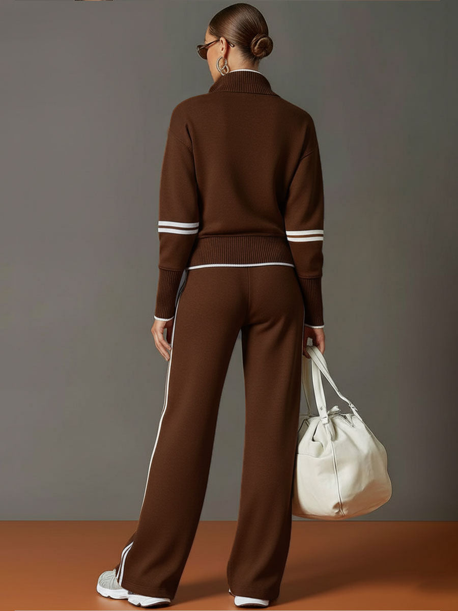 Women’s Jumper Wide-Leg Pants Set with Half-Zip and Webbing Detail