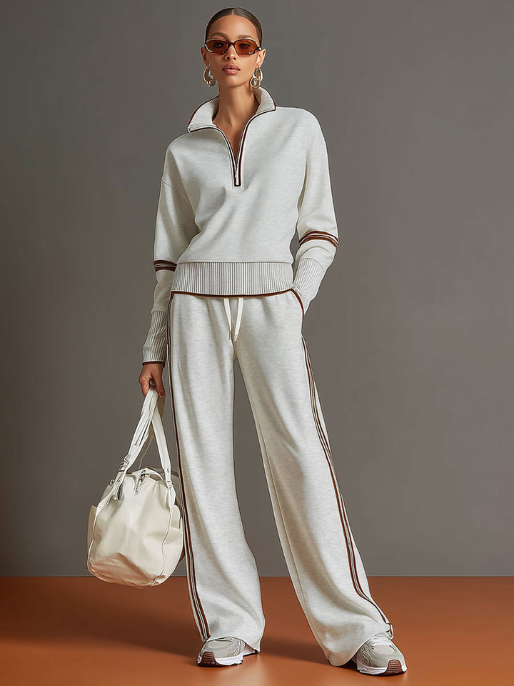 Women’s Jumper Wide-Leg Pants Set with Half-Zip and Webbing Detail