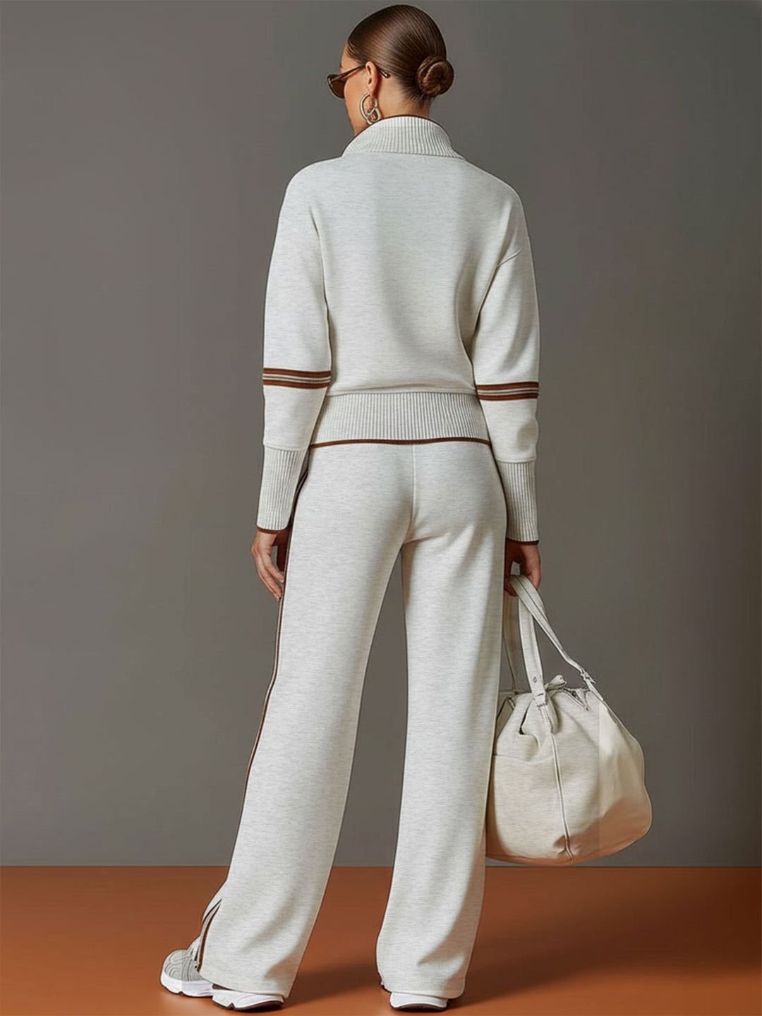 Women’s Jumper Wide-Leg Pants Set with Half-Zip and Webbing Detail