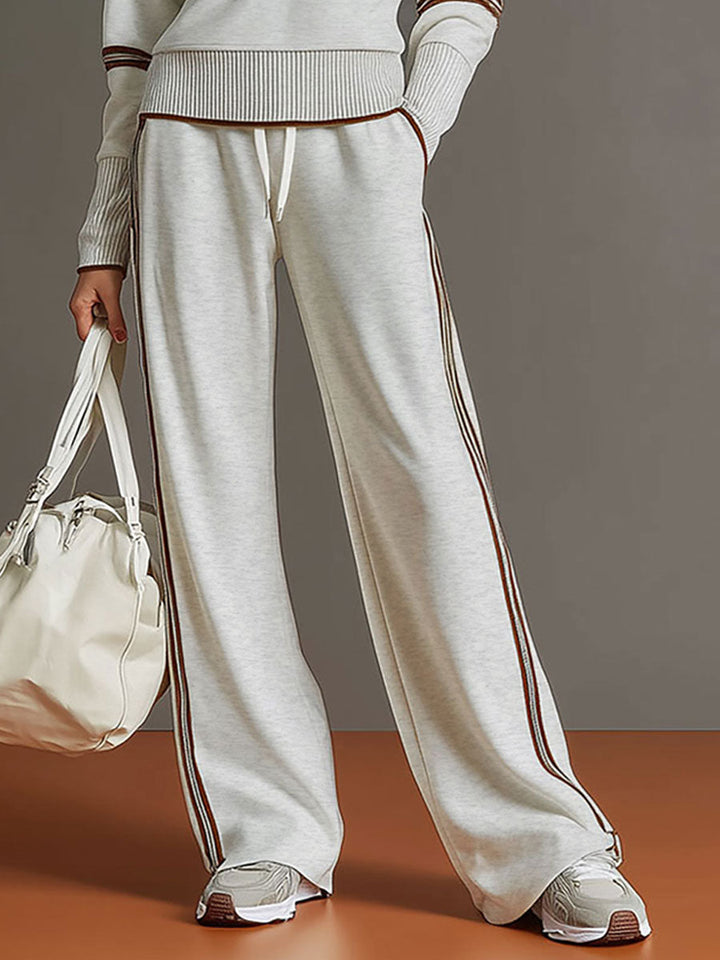 Women’s Jumper Wide-Leg Pants Set with Half-Zip and Webbing Detail