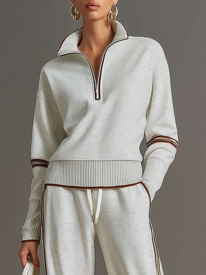 Women’s Jumper Wide-Leg Pants Set with Half-Zip and Webbing Detail