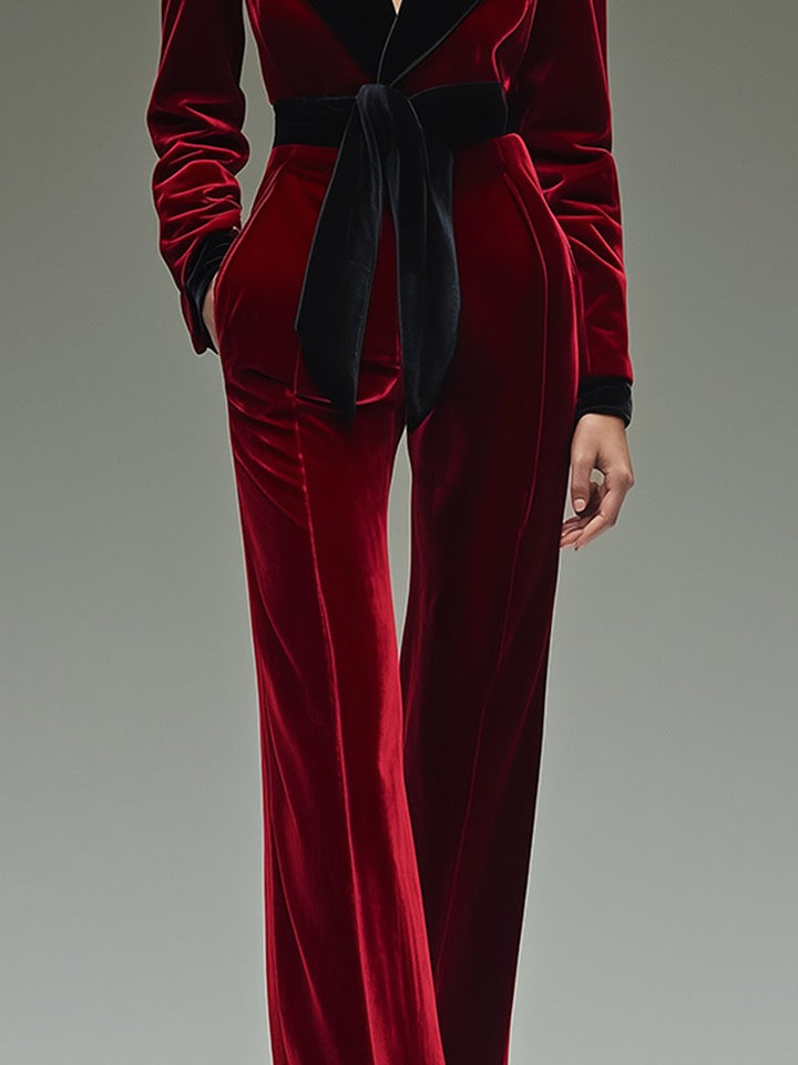 Women’s Jumpsuit with Lapel Collar and Belted Waist