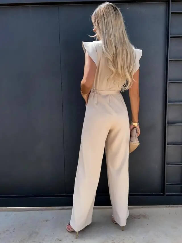 Women’s Jumpsuit with Ruffled Sleeves and Integrated Belt
