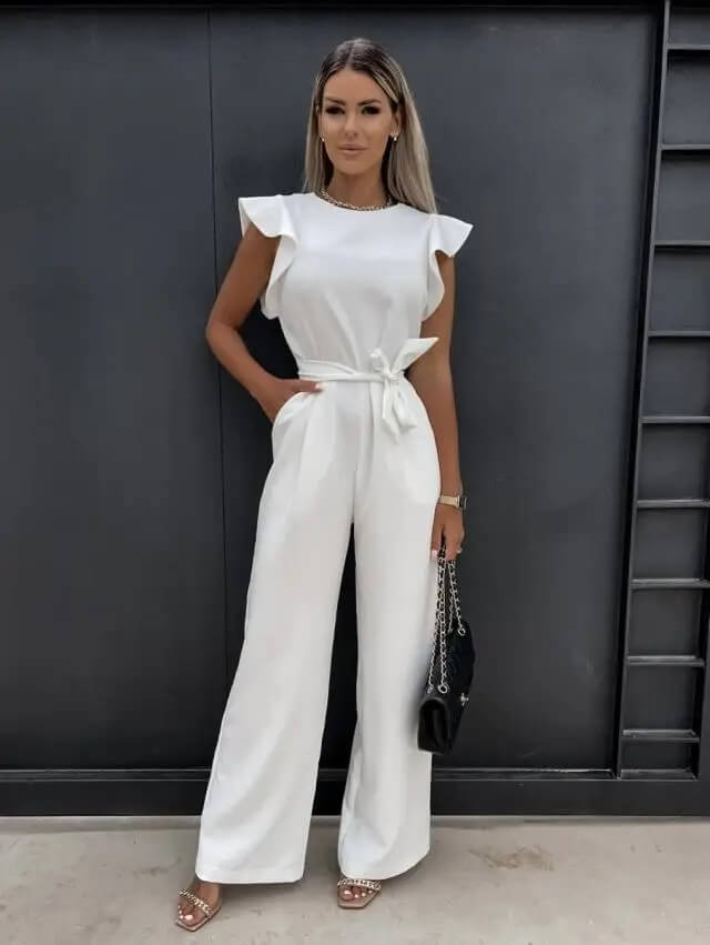 Women’s Jumpsuit with Ruffled Sleeves and Integrated Belt