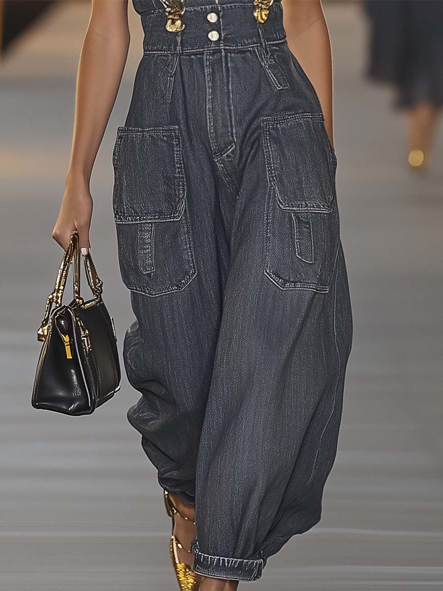 Women’s Jumpsuit with V-Neckline and Adjustable Suspender Straps