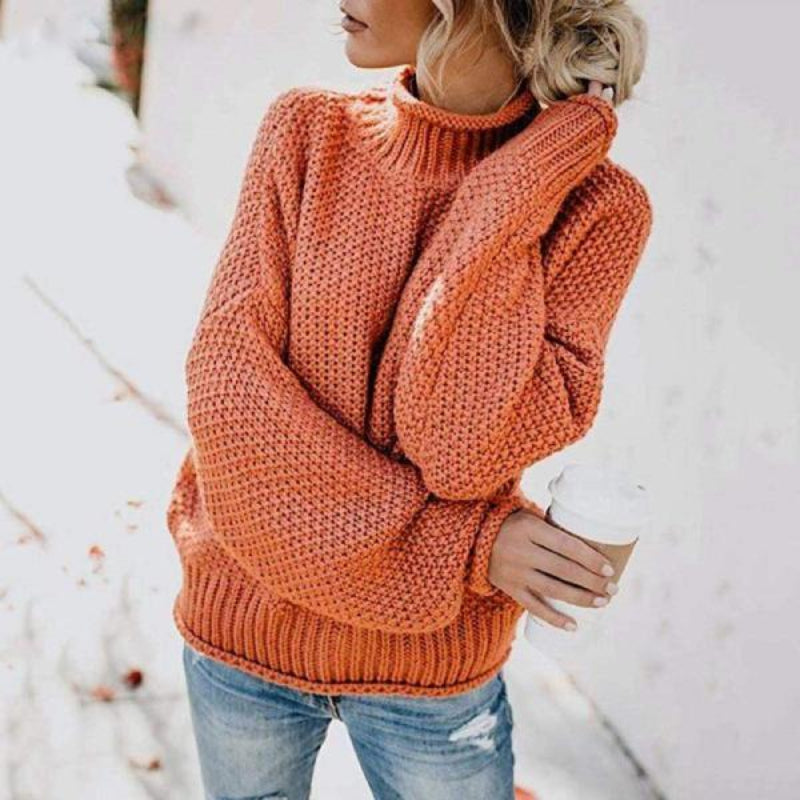 Women’s Knit Pullover Jumper with Turtleneck and Full Sleeves