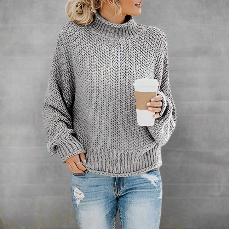 Women’s Knit Pullover Jumper with Turtleneck and Full Sleeves