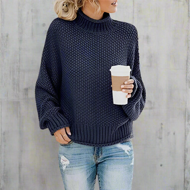 Women’s Knit Pullover Jumper with Turtleneck and Full Sleeves