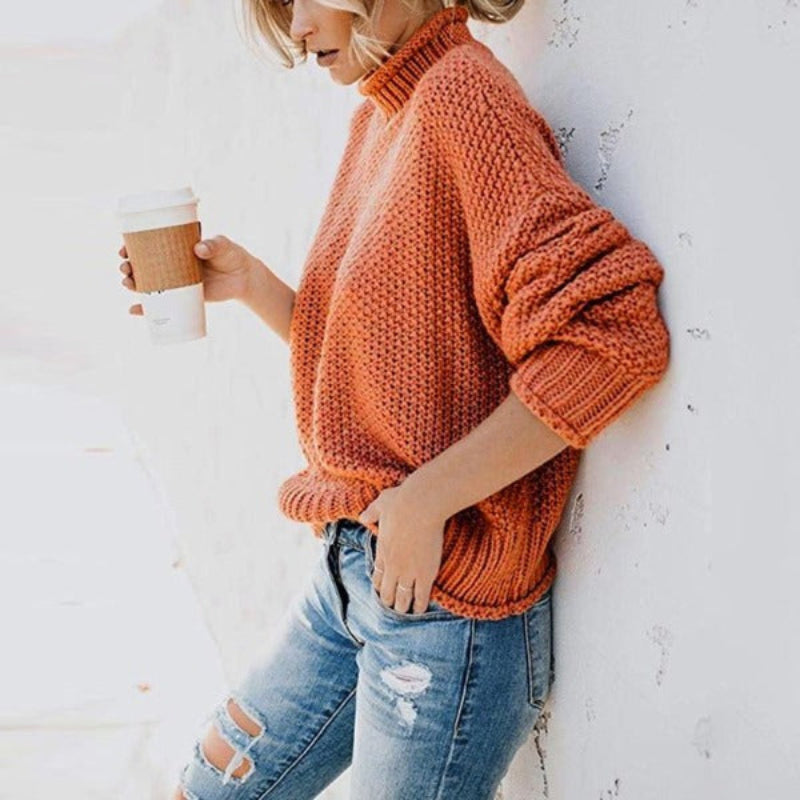Women’s Knit Pullover Jumper with Turtleneck and Full Sleeves