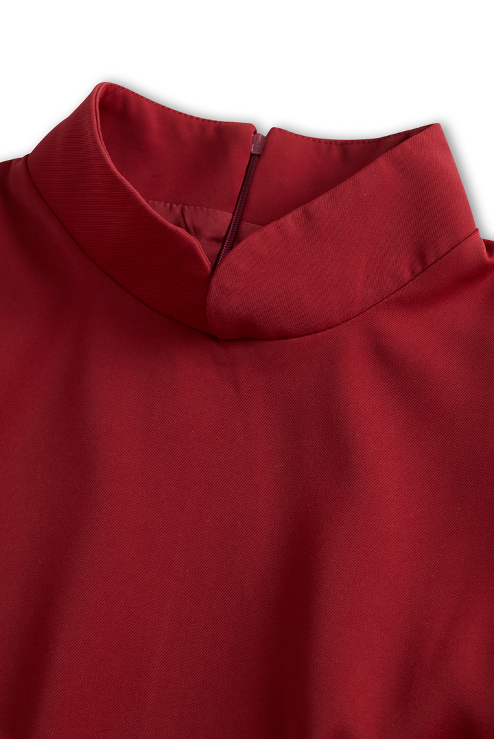 Women’s Mandarin Collar Dress with Belt Design and Button Closure