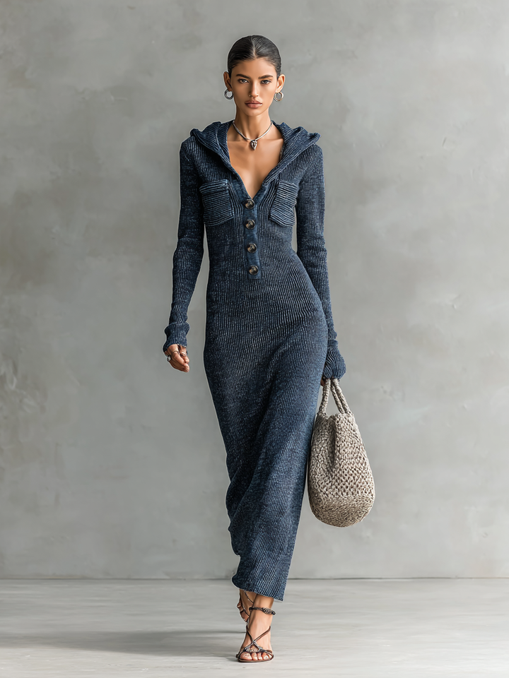 Womens Maxi Dress with Hood and Long Sleeves
