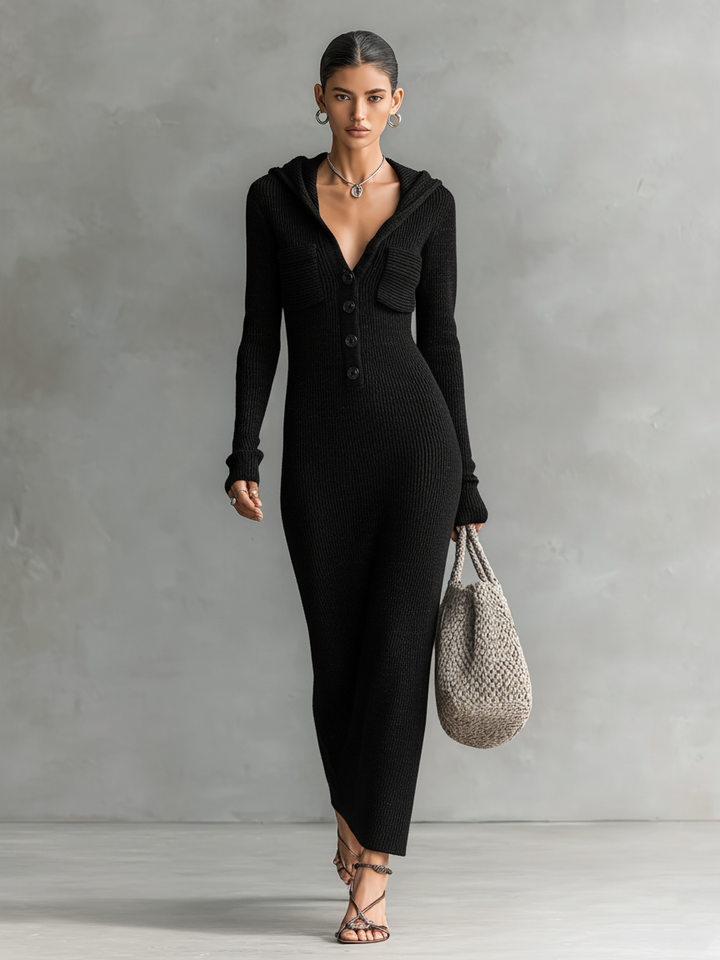 Womens Maxi Dress with Hood and Long Sleeves