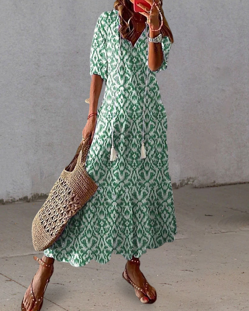 Women’s Maxi Dress with V-Neck and A-Line Silhouette