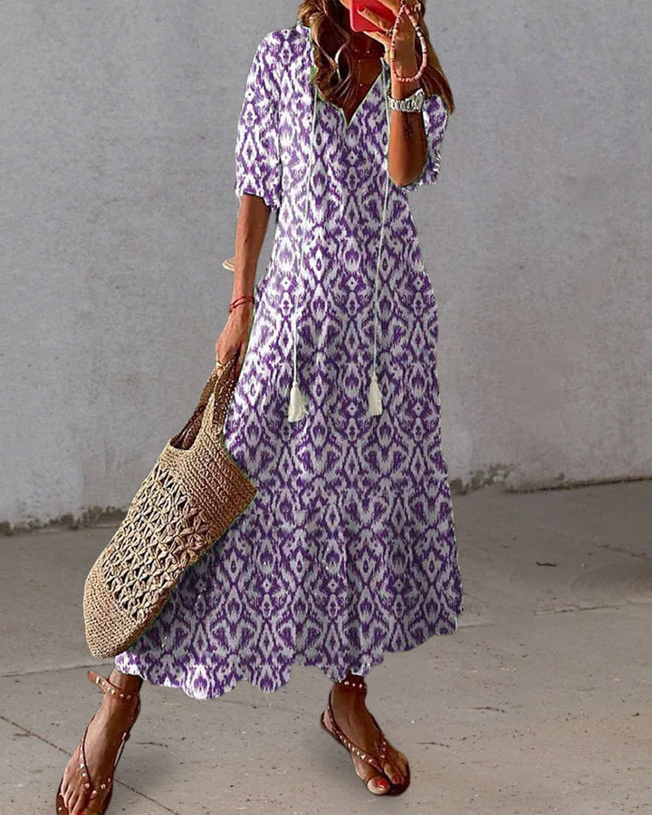 Women’s Maxi Dress with V-Neck and A-Line Silhouette