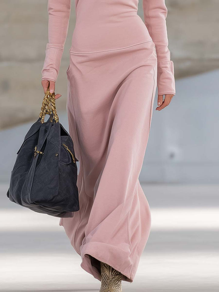 Women’s Maxi Dress with V-Neck and Front Zipper Closure