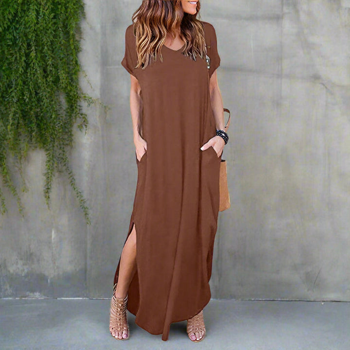 Women’s Maxi Dress with V-Neck and Side Slit