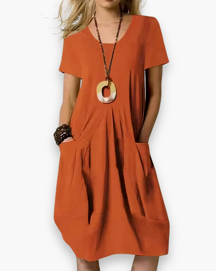 Women’s Midi Dress with A-Line Shape and Pockets