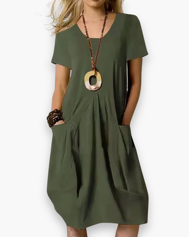 Women’s Midi Dress with A-Line Shape and Pockets