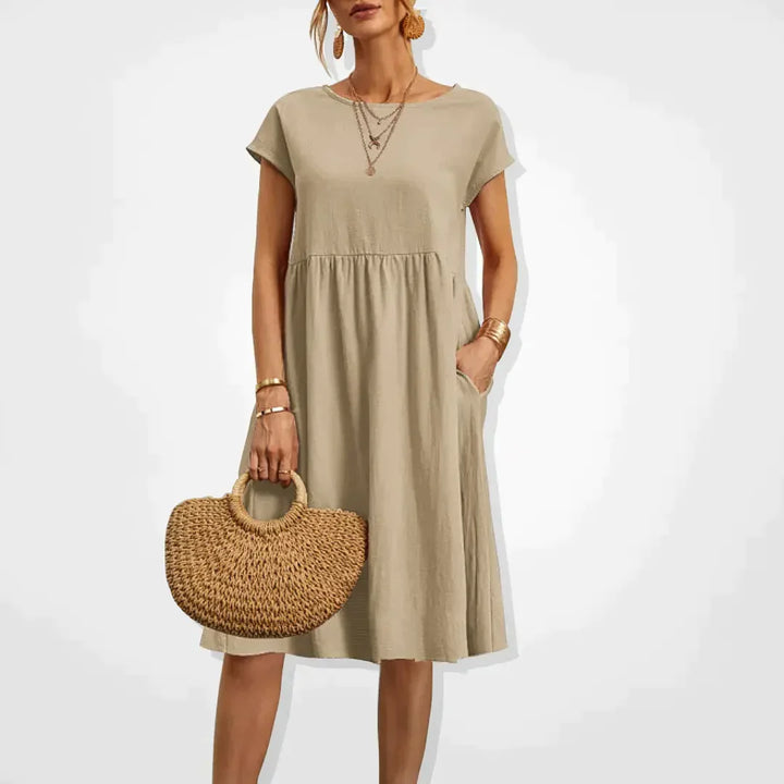 Women’s Midi Dress with Empire Waist and Side Pockets