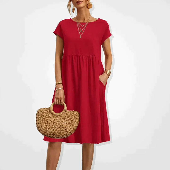 Women’s Midi Dress with Empire Waist and Side Pockets